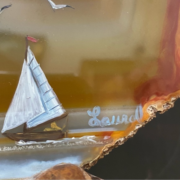 Vintage Agate Stone Decorative Agate Clock on Wood Base - Picture 10 of 14